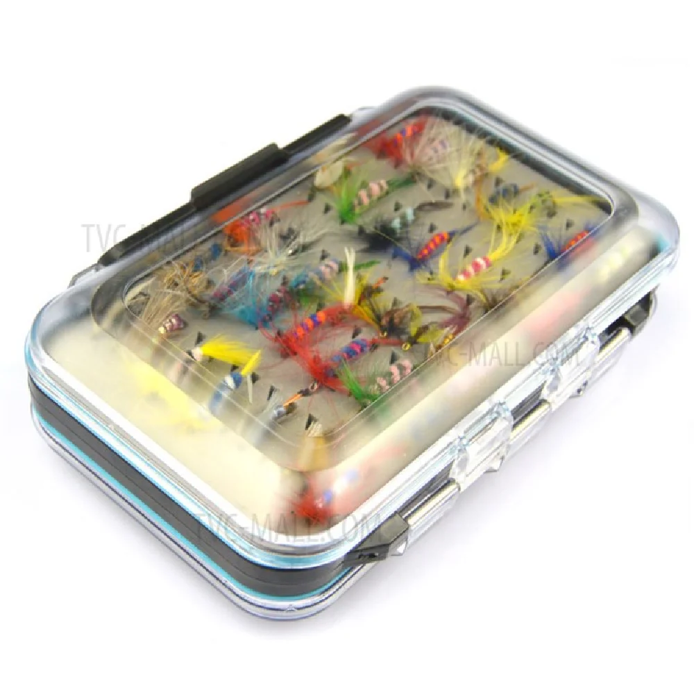 64Pcs Fly Fishing Bait Kit with Waterproof Double Side Clear Lid Box Flies Lures