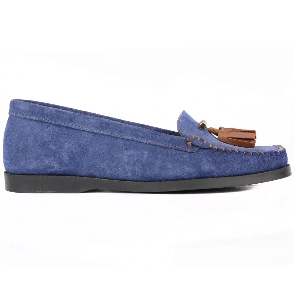 FootCourt Suede Blue Genuine Leather Women Flat Casual Shoes Lady Female Blue Moccasins Comfortable Loafers Woman Handmade Shoes