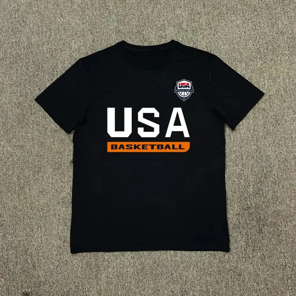 American Style Basketball Training T Shirt 2026 Summer Men Short Sleeve Warm Up Shooting Sportswear Graphic Tops