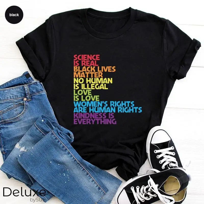 

LGBTQ T Shirt Black Lives Matter Kindness Equality Human Rights Love Is Feminism Activism