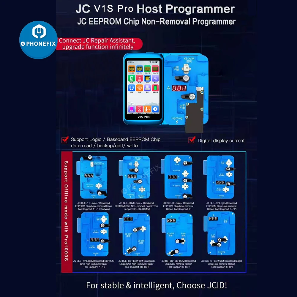 

JC V1S Pro EEPROM IC Chip Programmer Logic Baseband EEPROM IC Read and Write Repair Tool for iPhone 6-X XR XS Max 11 12 Pro Max