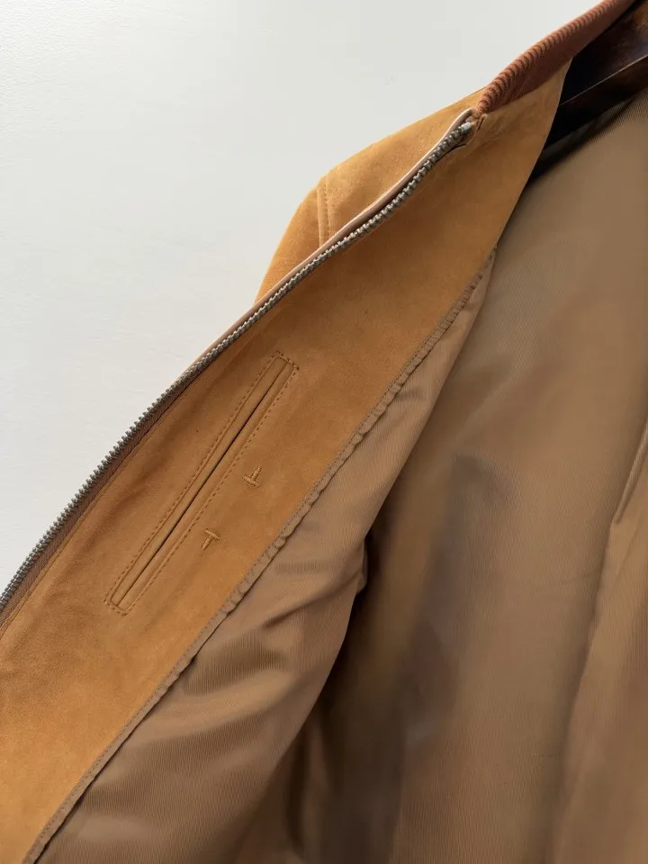 TF Men Suede Lamb Leather Jacket 2026 New Baseball Collar Zipper Front Soft Durable Casual Coat
