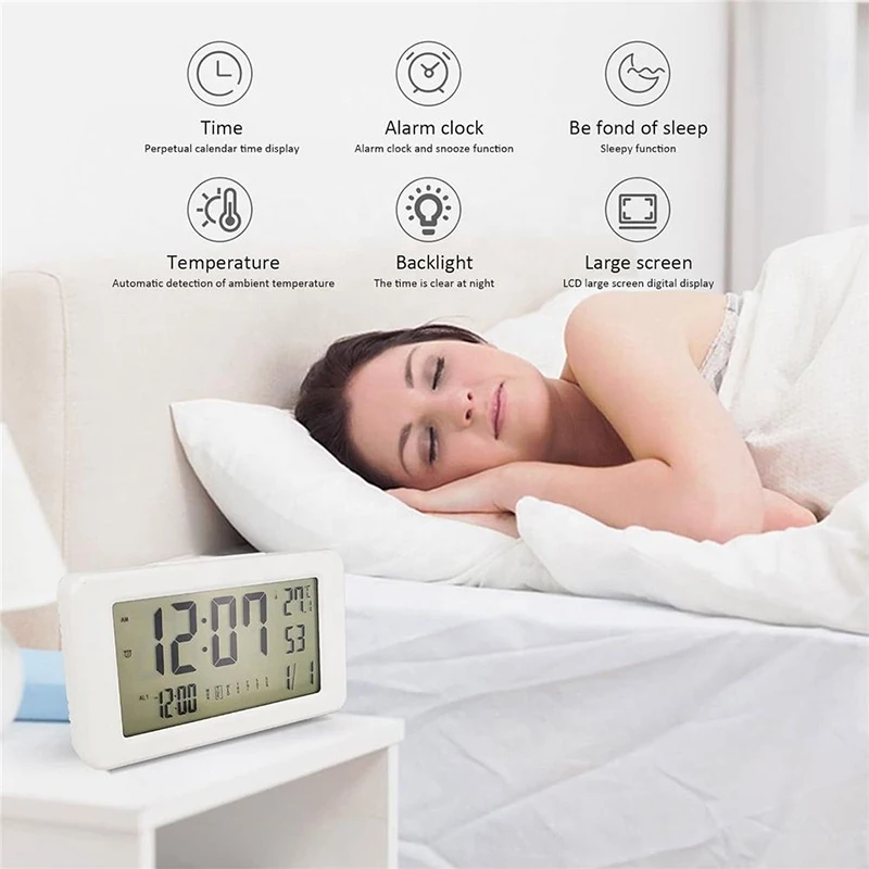 Digital Alarm Clock with Temperature Calendar Week Display Desktop Wall Clock for Bedroom Home Office Bathroom Battery Operated view 2