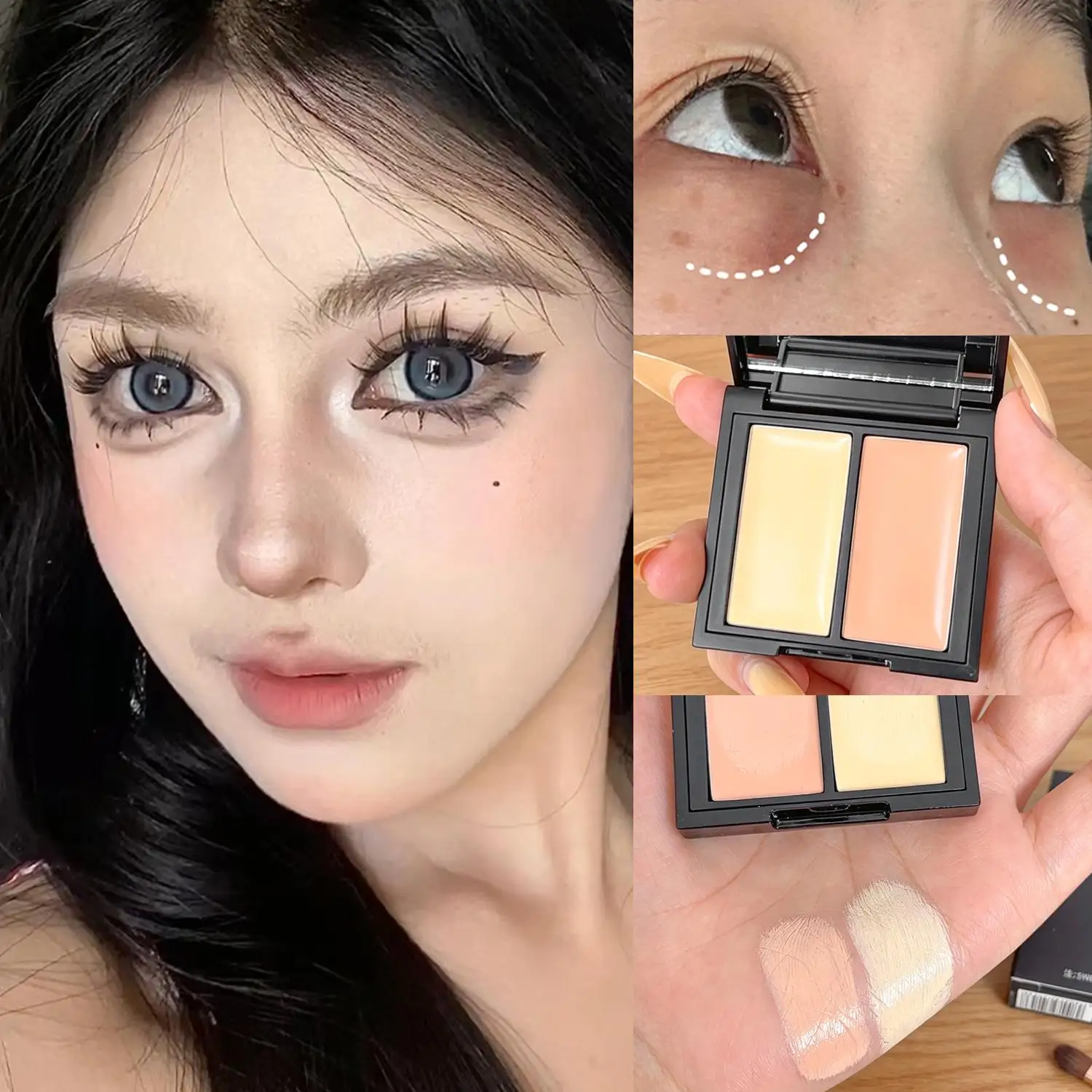 Two-color Concealer Makeup Palette Moisturizing Covers Eyes Dark Circles Spots Pimples Black Lacrimal Groove Brighten Concealer