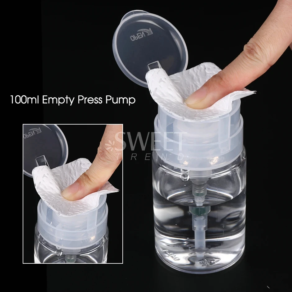 100ml Refillable Empty Press Pump Bottle Clear Dispenser Liquid Container Remover Cleaner Polish Makeup Manicure Tools Accessory