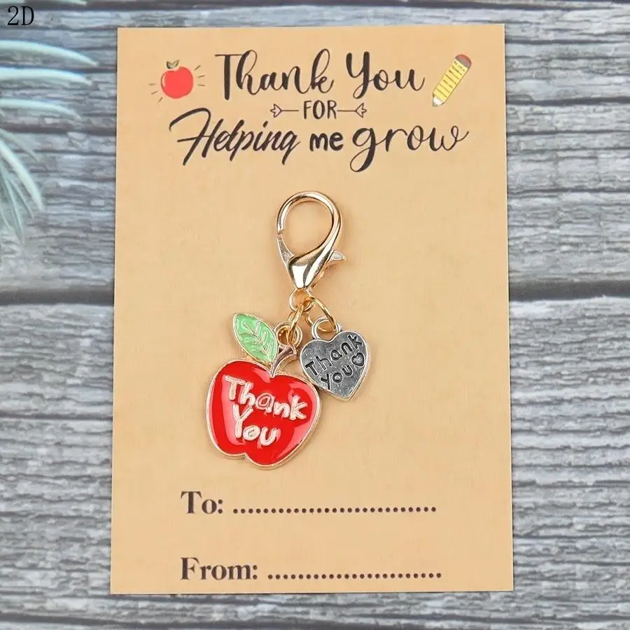 1/5/10/20/50/100pcs 2D Flat - /s 2D Cute Apple Keychain Set, Teacher'S Day Gift, with Thank You Card, Perfect for Teacher'S Day,