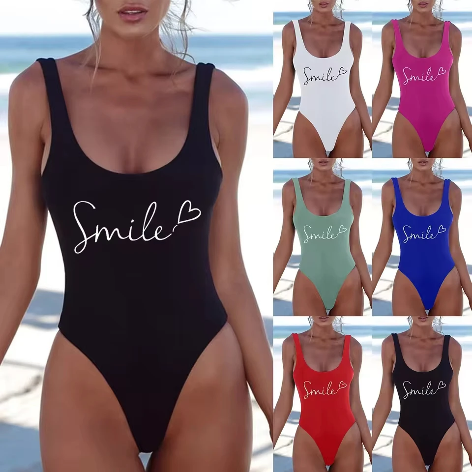 

Women Fashion Print One Piece Swimsuit Sexy Bikini Swimwear Sleeveless Backless Swimsuit Summer Women'S Bikinis And Tankinis