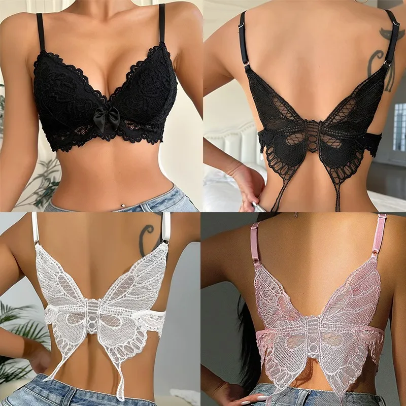 Hot Bra Set V-neck lace lace butterfly suspender vest strapless style slim fit underwear for women lingerie woman senxual Thong