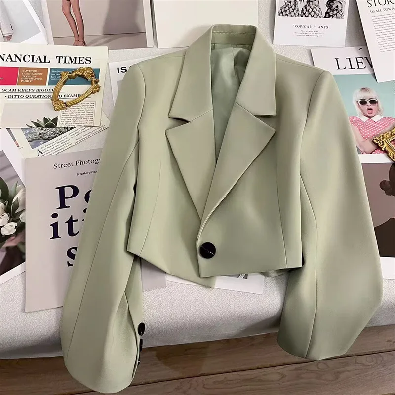 2024 New Office Cropped Blazers Spring Women Street Long Sleeve Suit Jacket Autumn Winter Fashion Women's Blazer Versatile