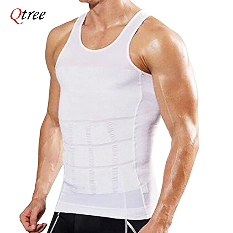 Qtree Men Gynecomastia Compression Body Shaper Vest Chest Binder Waist Trrainer Tops Vest Belly Control Workout Slim Undershirt