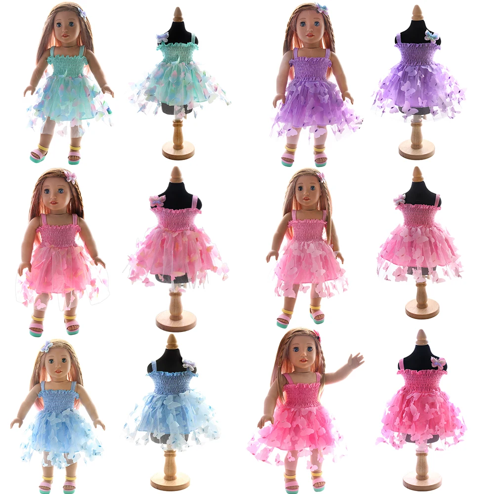 

18 inch doll girl butterfly suspender dress doll beautiful sweet dress doll clothing fashionable dressing doll accessories