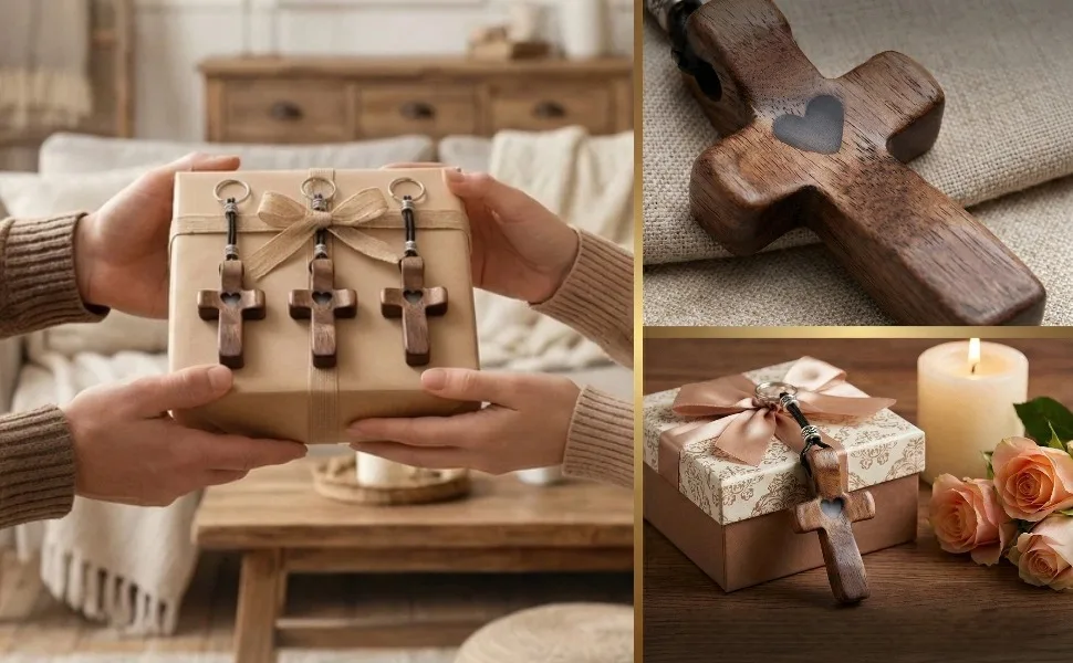 Handgehaltenes Olivenholz-Kreuz aus Elegantem Holz-Kreuz-Dekor - Vielseitiges Spirituelles Symbol für Zuhause & Büro, Perfektes Geschenk – Detail 4
