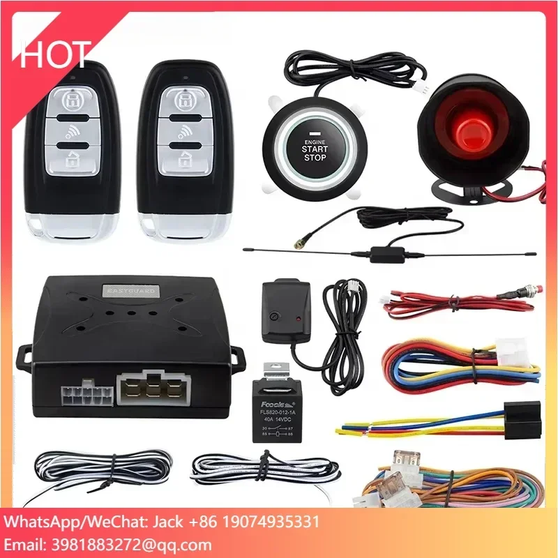Shock Warning Pke Keyless Entry Car Alarm Security System Push Button Starter Remote Engine Start Stop