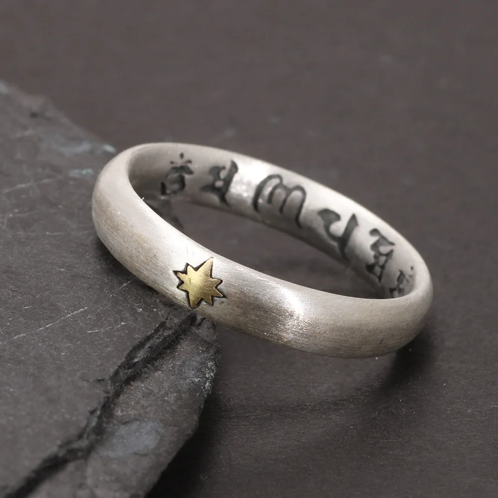 Genuine 925 Sterling Silver For Men And Women Lovers Six Words Engraved Star Vintage Punk Thai Silver Mantra Ring