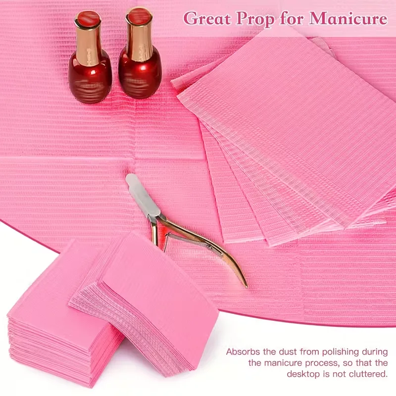 Hoogwaardig wegwerp 3-laags opvouwbaar nageltip kunsttafelkleedkussen - salonpraktijk en thuisgebruik, roze met witte geribbelde randen,