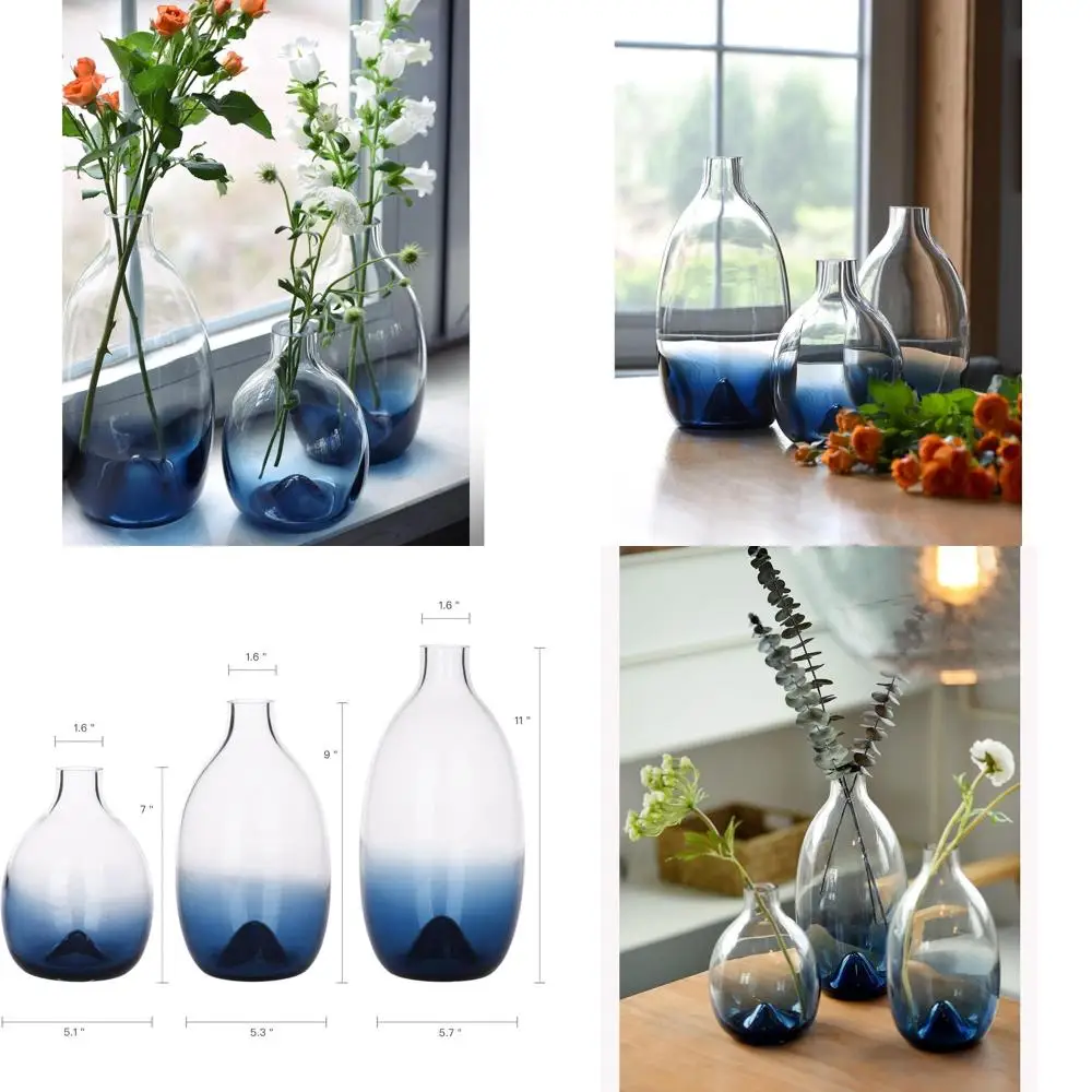 

Modern Blue Glass Vase Trio for Home Decor, Dining & Wedding Events