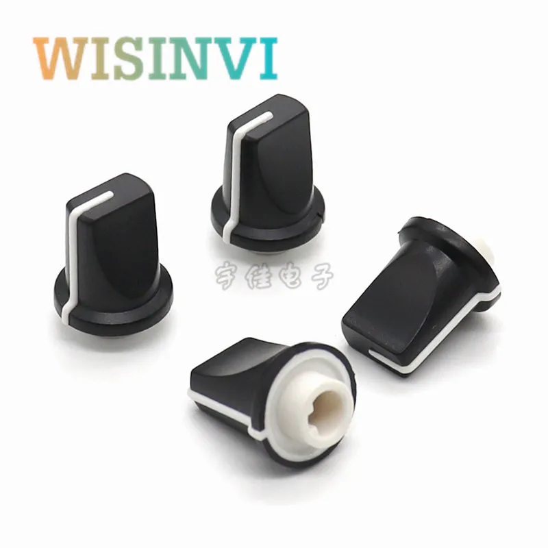 10PCS  10 * 15.5mm 10X15.5mm  black and white plastic pioneer mixer knob half handle D-type inner hole 6mm