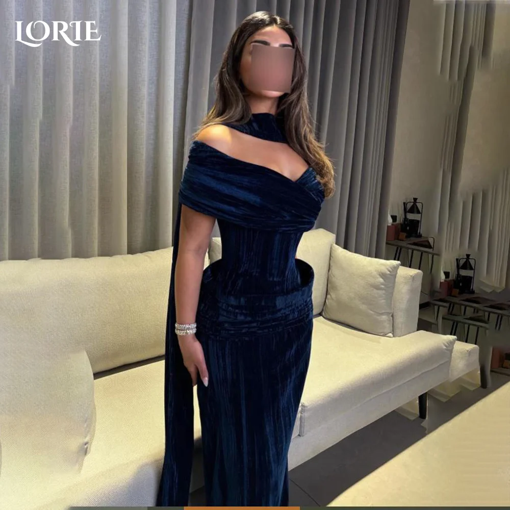 

LORIE Off Shoulder Mermaid Evening Dresses Elegant Strapless Prom Dresses Pleats Velvet Backless Saudi Party Gown Customized