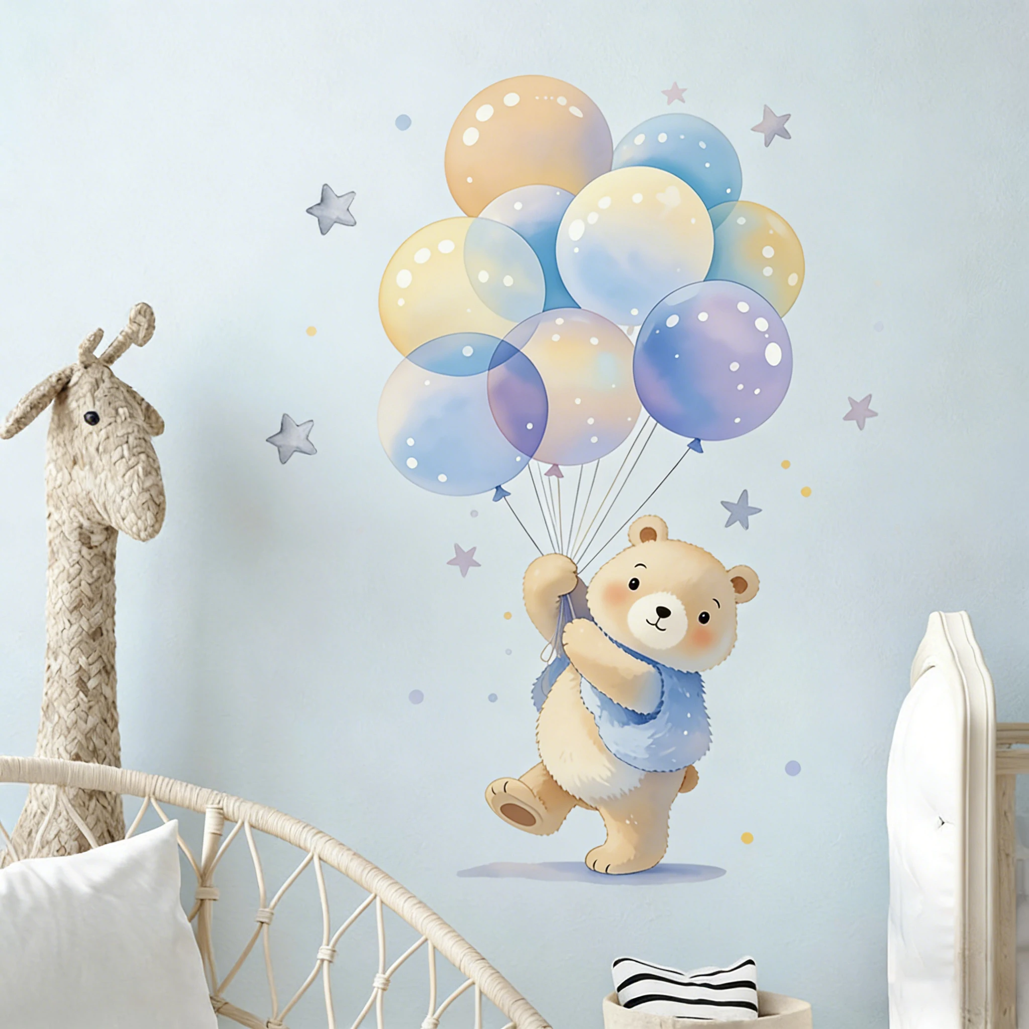 New Cartoon Clouds Stars Bear Children's Room Bedside Wall Decor Stickers INS Style Background Wall Decoration