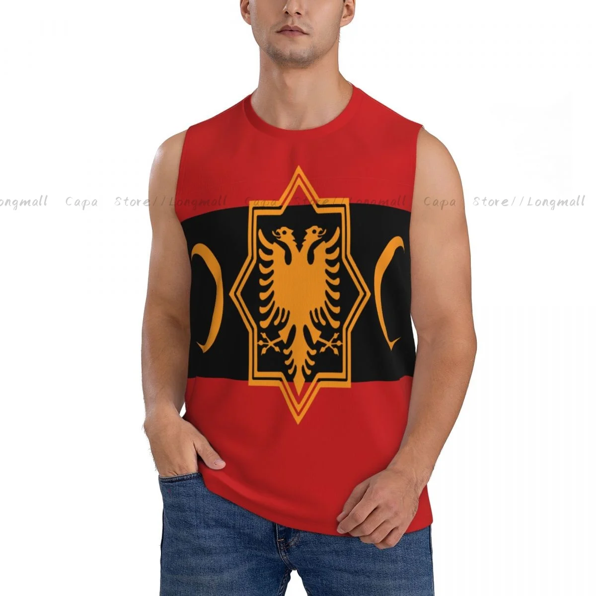 

Мужская летняя майка для фитнеса с исламским албанским флагом, мужская рубашка без рукавов для бега, бодибилдинга, дышащий повседневный мужской жилет