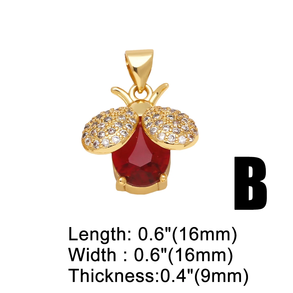 OCESRIO Trendy Colorful Crystal Heart Pendant for Necklaces Copper Gold Plated Bee Round Jewelry Making Component pdtb726