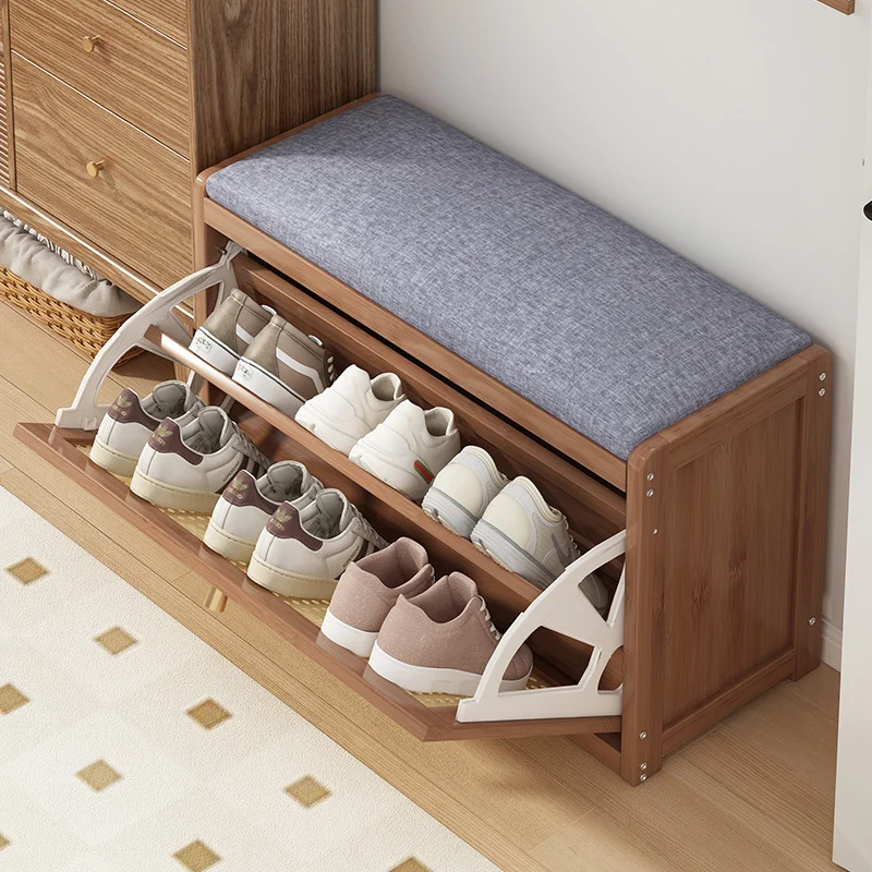 Double layered flip shoe cabinet, home doorstep shoe changing stool, soft bag cushion shoe cabinet, living room storage cabinet