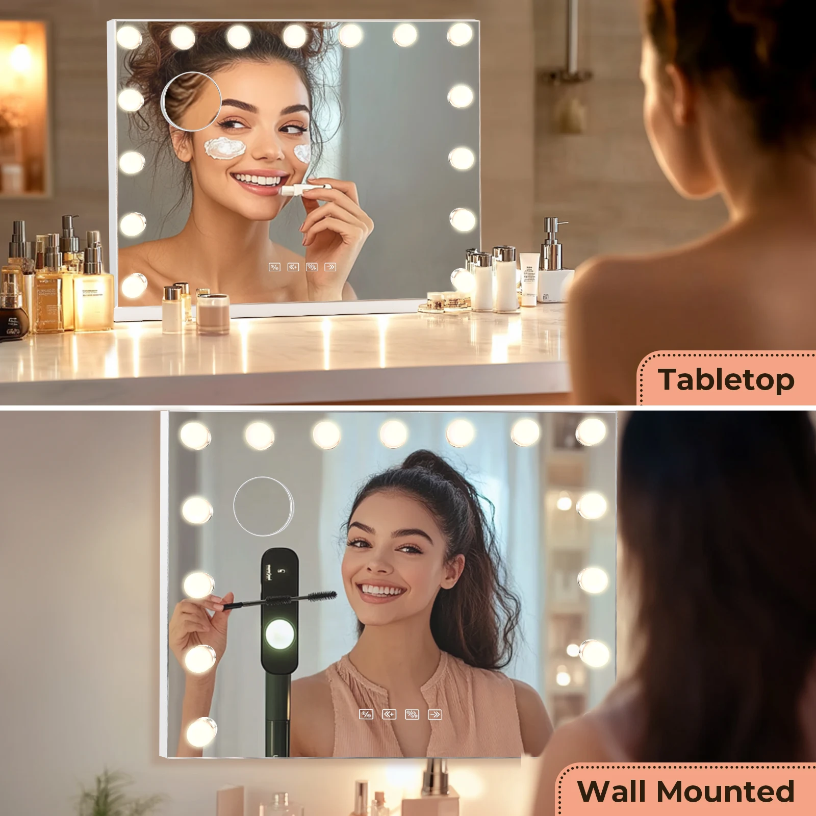 Vanity Mirror with Lights and Bluetooth Speaker, 15 Bulbs Makeup Mirror 10X Magnifying, 25