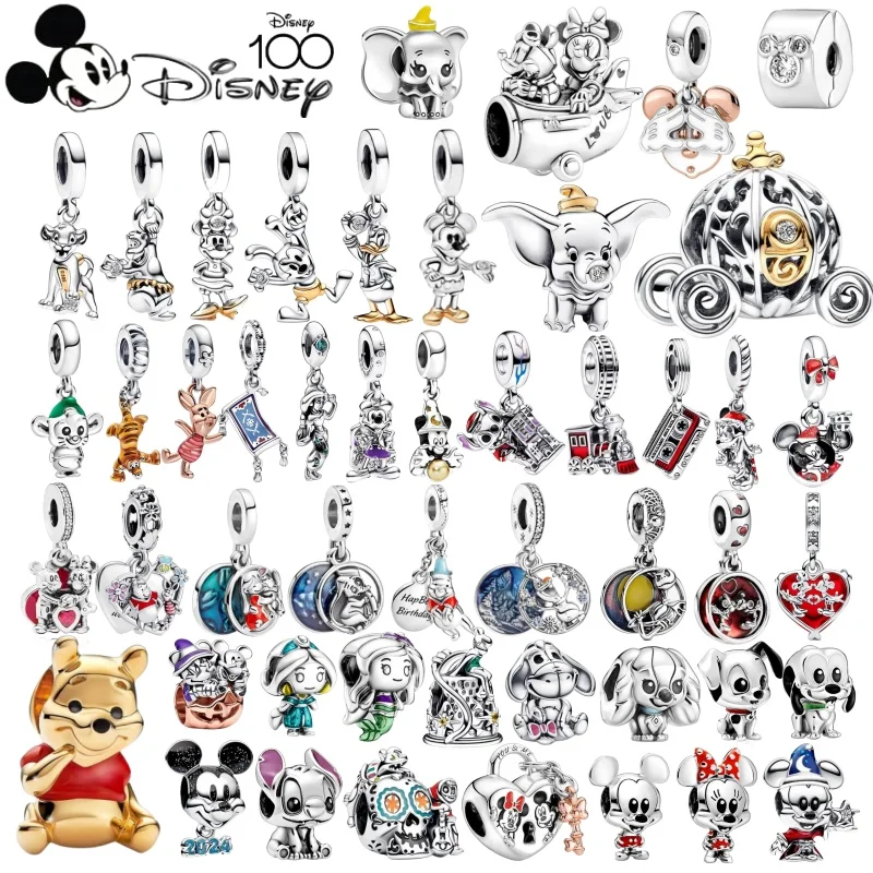 Disney 100th Anniversary Princess Pumpkin Car Mickey Minnie Dumbo Charm Stitching Beads Original Bracelet DIY Jewelry Gifts For