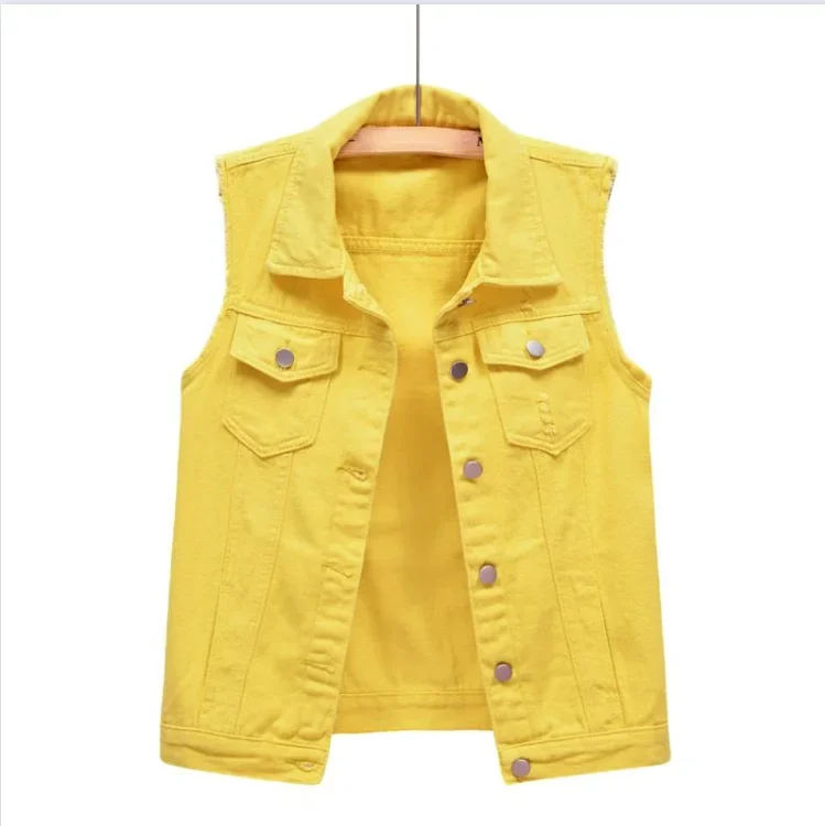 

Autumn Women Plus size Denim Vest Sleeveless Waistcoat Students Casual Tops Jeans Jackets Red Pink Purple Yellow Blue White