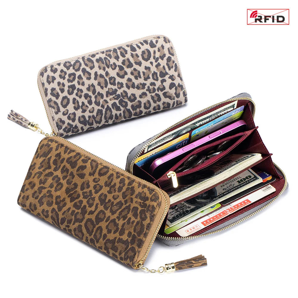 Women Money Bag High Quality Leopard Print Travel Clutch Purse Elegant Handbag for Ladies Girls Portable Long Wallet with Zipper