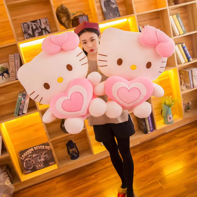 Sanrio Hello Kitty 60Cm Plush Kawaii Heart Cats Plush Dolls Stuffed Animal Toy Super Cute Pink Kitten Pillow Gifts For Kids