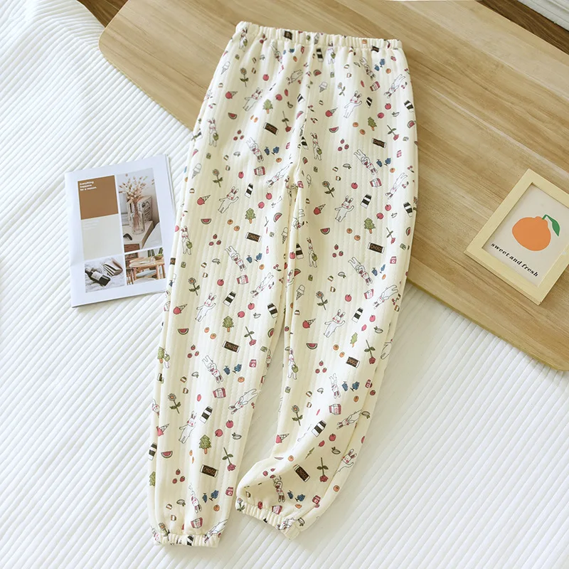 2024 Autumn and Winter New Women\'s Pajama Pants Warm and Thickened Three Layer Cotton Cladding Pants Air Layer Closed Home Pants