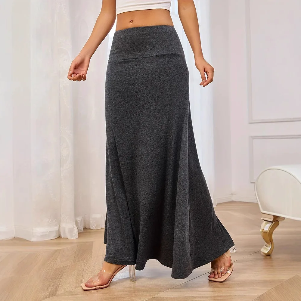 

2025 Summer New Fashion American Women's Looose Solid Color Knitted Casual Trendy Ankle Length A-line Skirts Female Clothes
