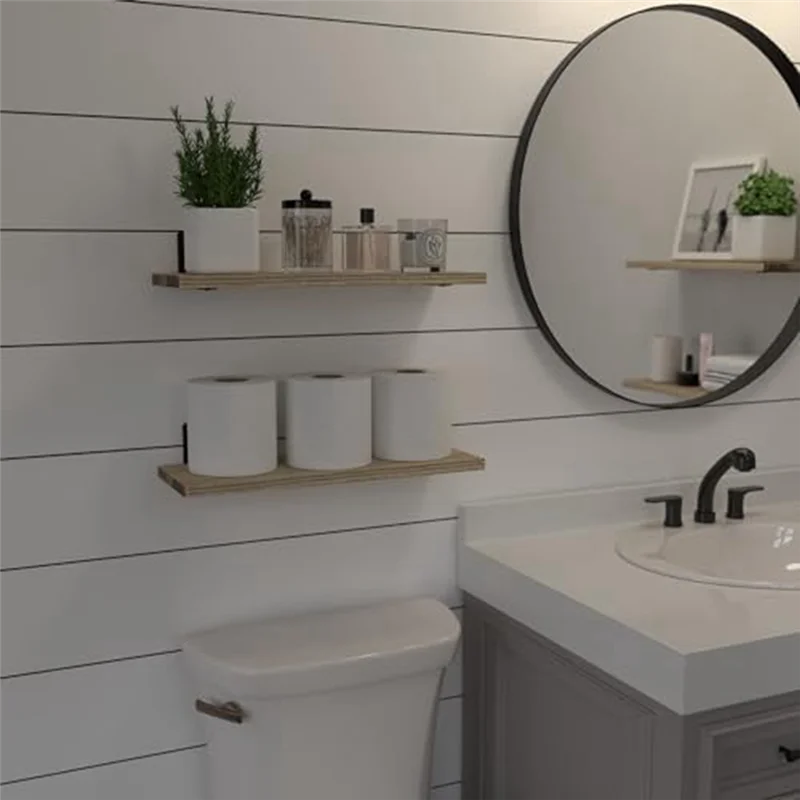 AF93-أرفف عائمة، أرفف خشبية عائمة لديكور الحائط، رف حمام عائم مثبت على الحائط للتخزين