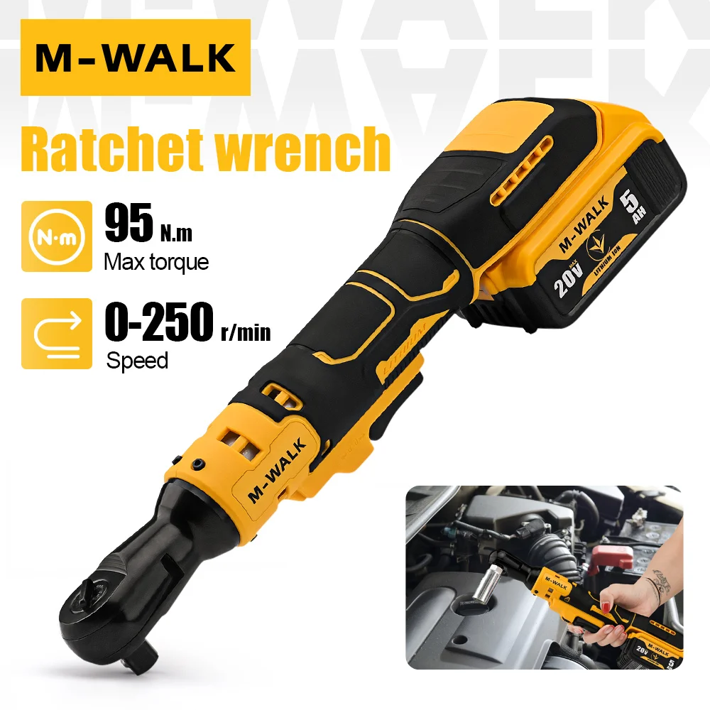 M-WALK Electric Ratchet Right Angle Wrench 1/2In Cordless Variable Speed Nut Removal Wrench Power Tools For Dewalt 20V Battery