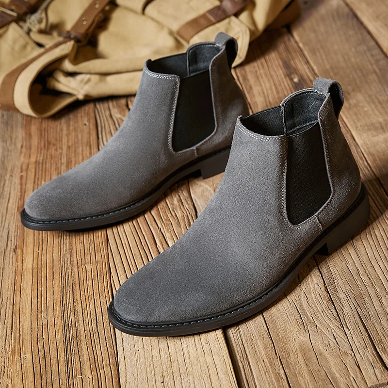 New Vintage British Men Casual Cow Suede Leather Shoes Business Outdoor Work Ankle Boots Tooling Chelsea Boots Big Size
