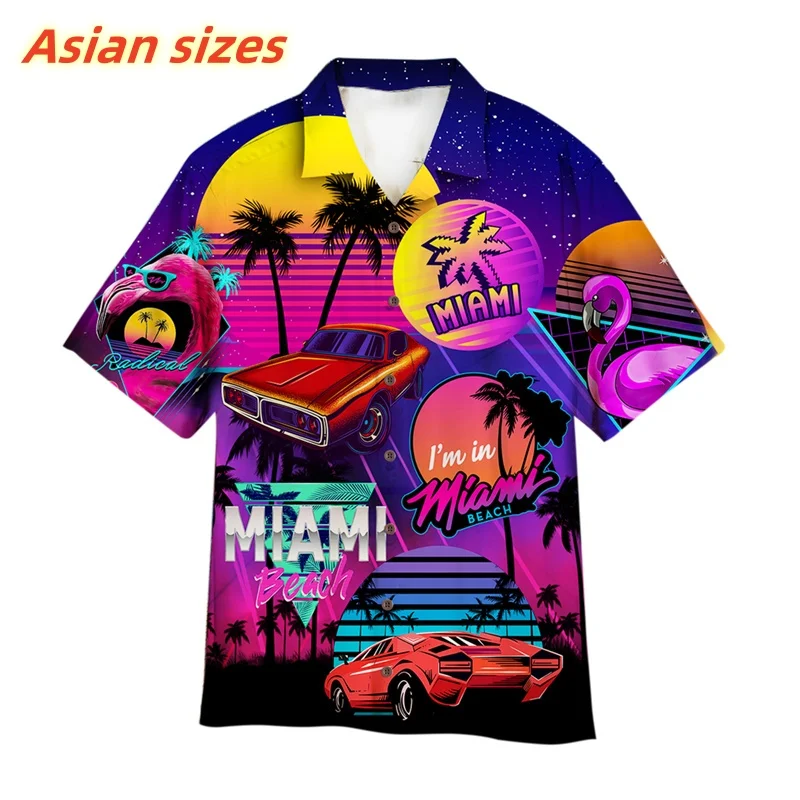 3D Printed Colorful Music Hawaiian Shirts For Men Cool 80s Patterns Blouse Summer Vacation Short Sleeves Tops Loose Aloha Shirts
