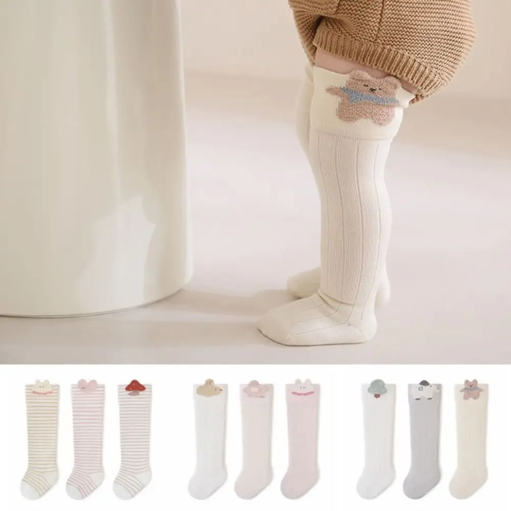 3Pairs Cute Long Tube Calf Socks Baby Stripe Cute Animals Infant Cotton Stockings Toddle Cotton Cartoon Above Knee Socks Kids