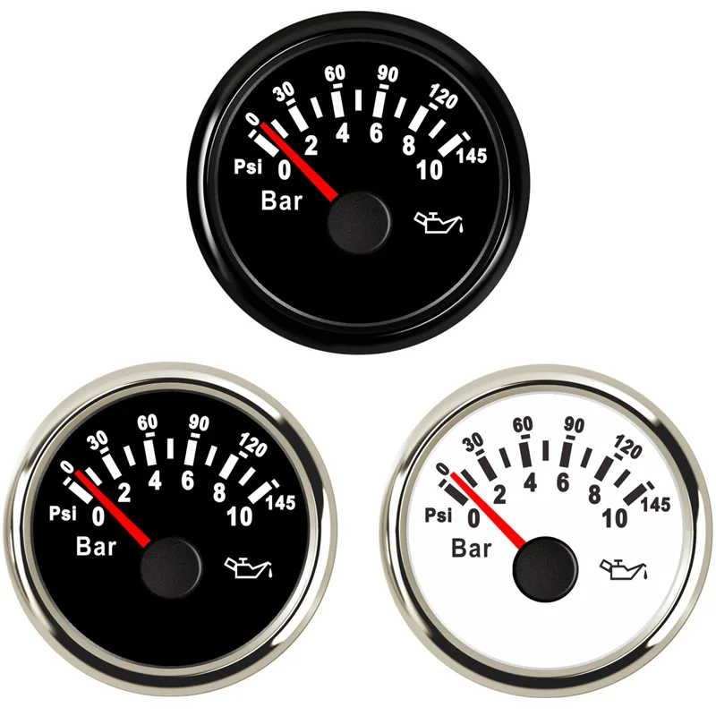 Auto / Boat Oil Pressure Gauges Modification 52mm 0-10Bar Display Oil Pressure Meters 0-145Psi Devices 10-184ohm Input Signal