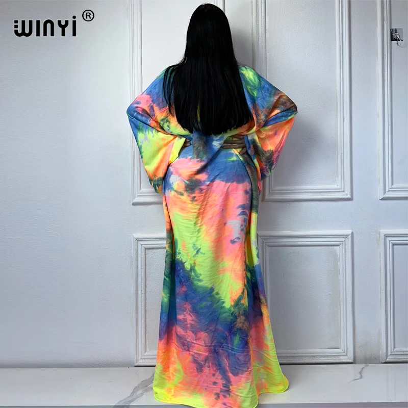 WINYI kimono Bohemia tie-dye print cardigan abaya dubai luxury Elegant beach outfits for women sexy dress kaftan beach cover up