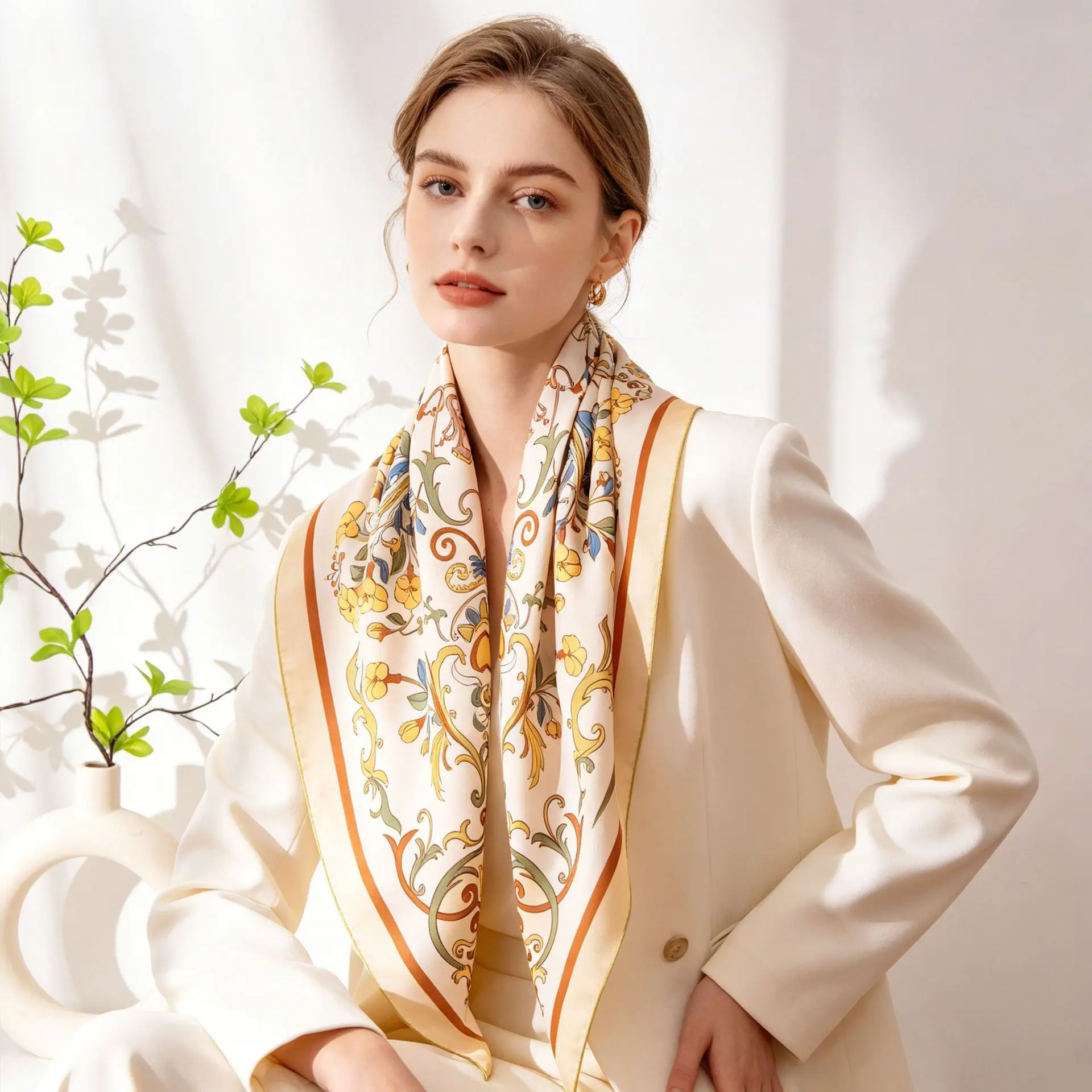 High-end silk scarves, light luxury sense, temperament shawl, scarf commuting outside