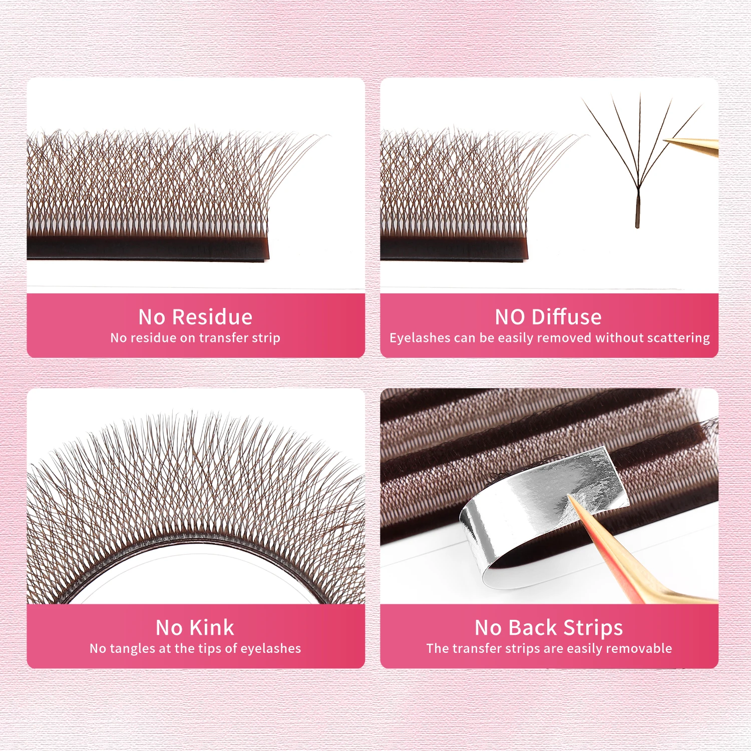 XIUSUZAKI Brown 5D W Eyelashes Extensions Natural Soft Light Premade Volume Fans Individual False Lashes Wholesale  Makeup Tools