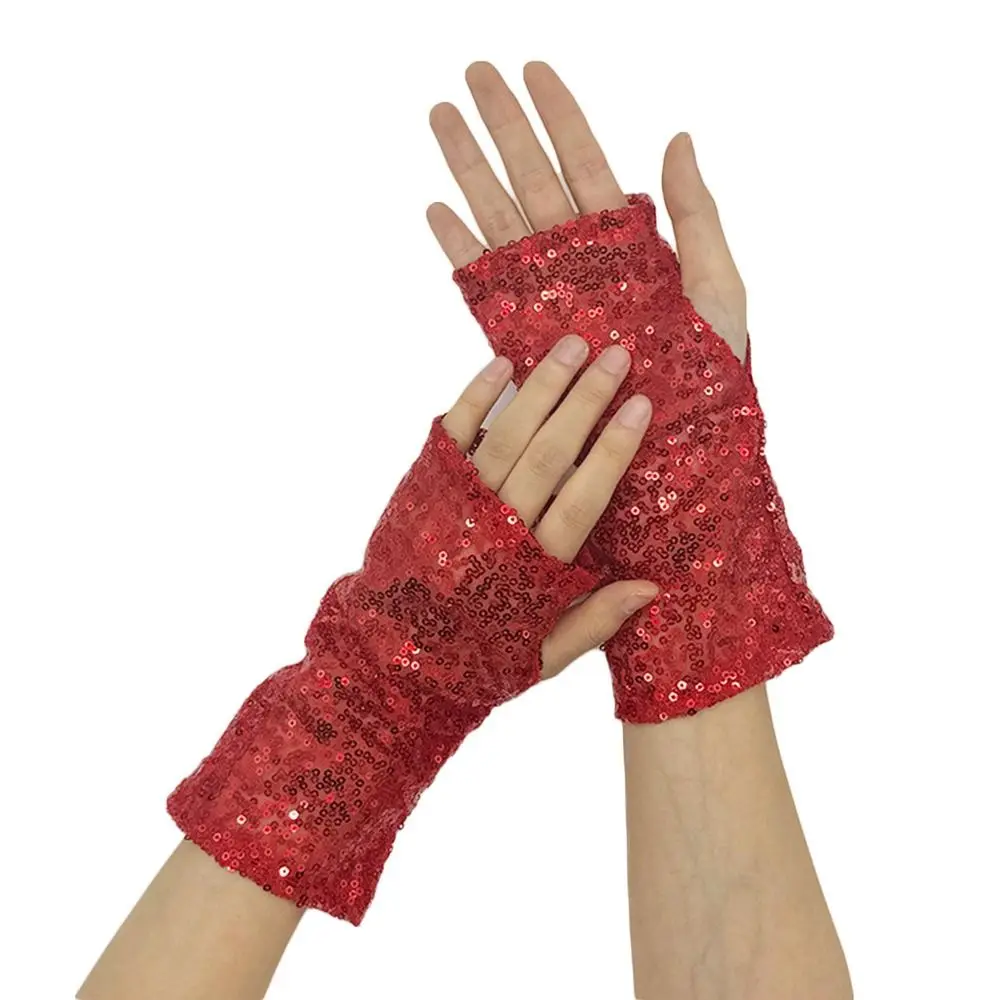 أزياء خمر الترتر قفازات أصابع القوطية تأثيري القفازات قصيرة مشرقة الأداء اكسسوارات نادي الحفلات