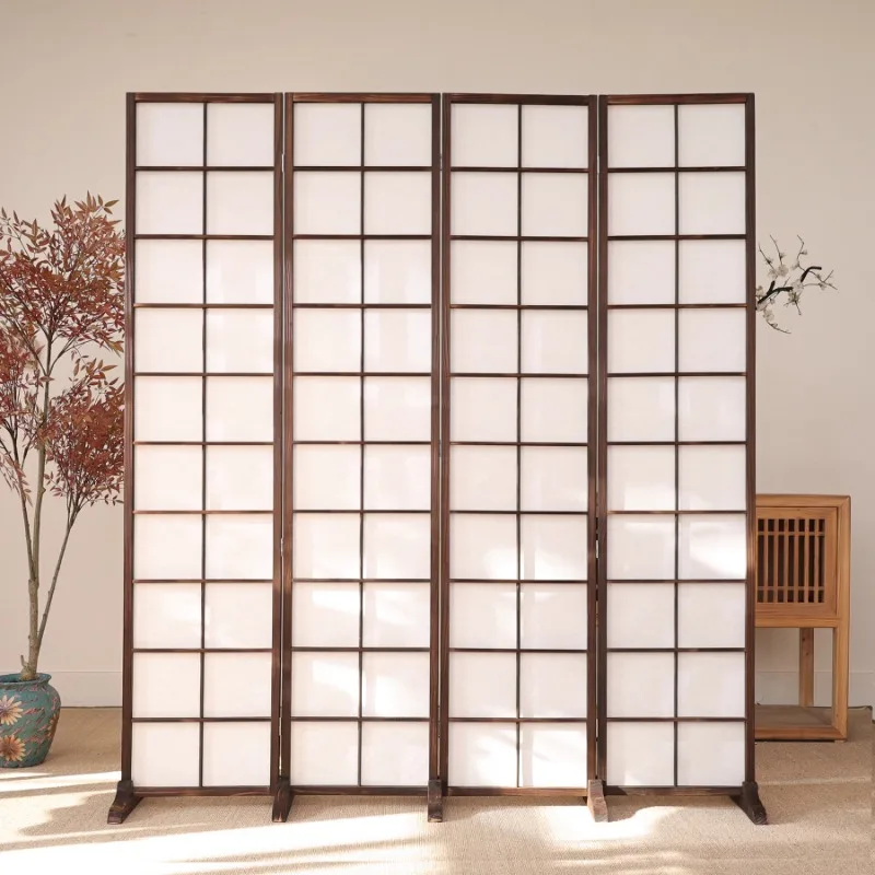 Japanese-style solid wood screen partition folding screen simple modern living room bedroom tea room office live broadcast backg