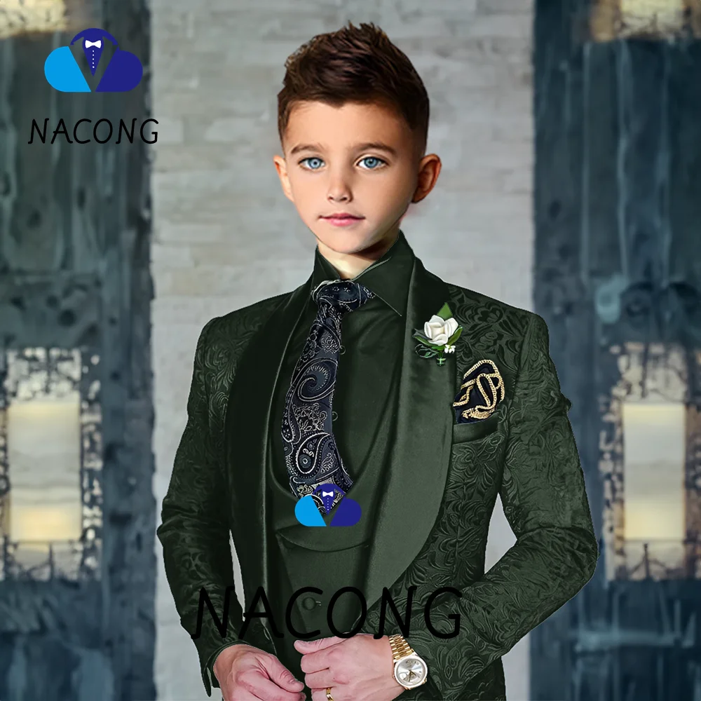 Jacquard Suit for Boys Party Dress Wedding Tuxedo 3 Piece Suit Custom Kids Suit 2T-16T Slim Fit Outfit