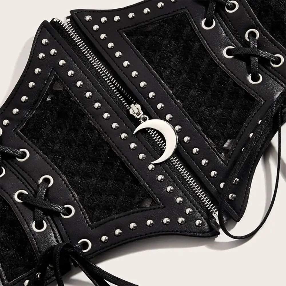 القمر سستة قلادة ليوبارد طباعة Cummerbunds بولي Leather الجلود عالية الخصر جوفاء مشد أحزمة فستان مرن حزام حزام خصر عريض