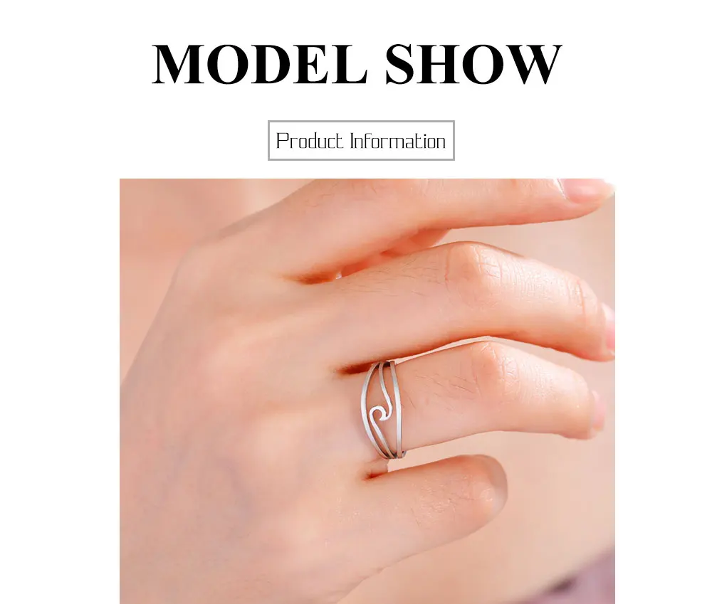 Lucktune Einfache Meereswellen-Ringe für Frauen, Edelstahl, trendige geometrische Ozean-Surf-Fingerringe, Schmuck, Hochzeit, Muttergeschenke – Detail 6