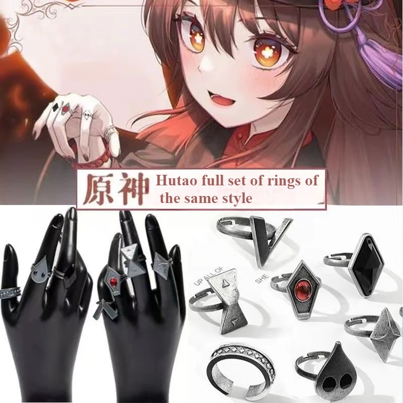 Game Merchandise Genshin Impact Ring Hutao Same Ring Cosplay Service Accessories Props Rings Ring Sets Can Be Used As Ornaments.