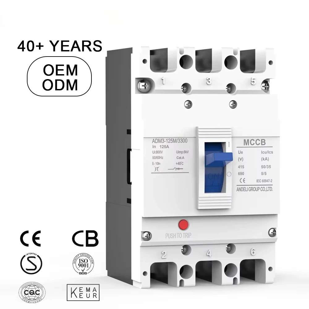

ADM3-125M-3300 3-Pole 4-Pole MCCB Circuit Breaker 35kA Breaking Capacity 400/690V Rated Voltage AC 10A-1600A Moulded Case