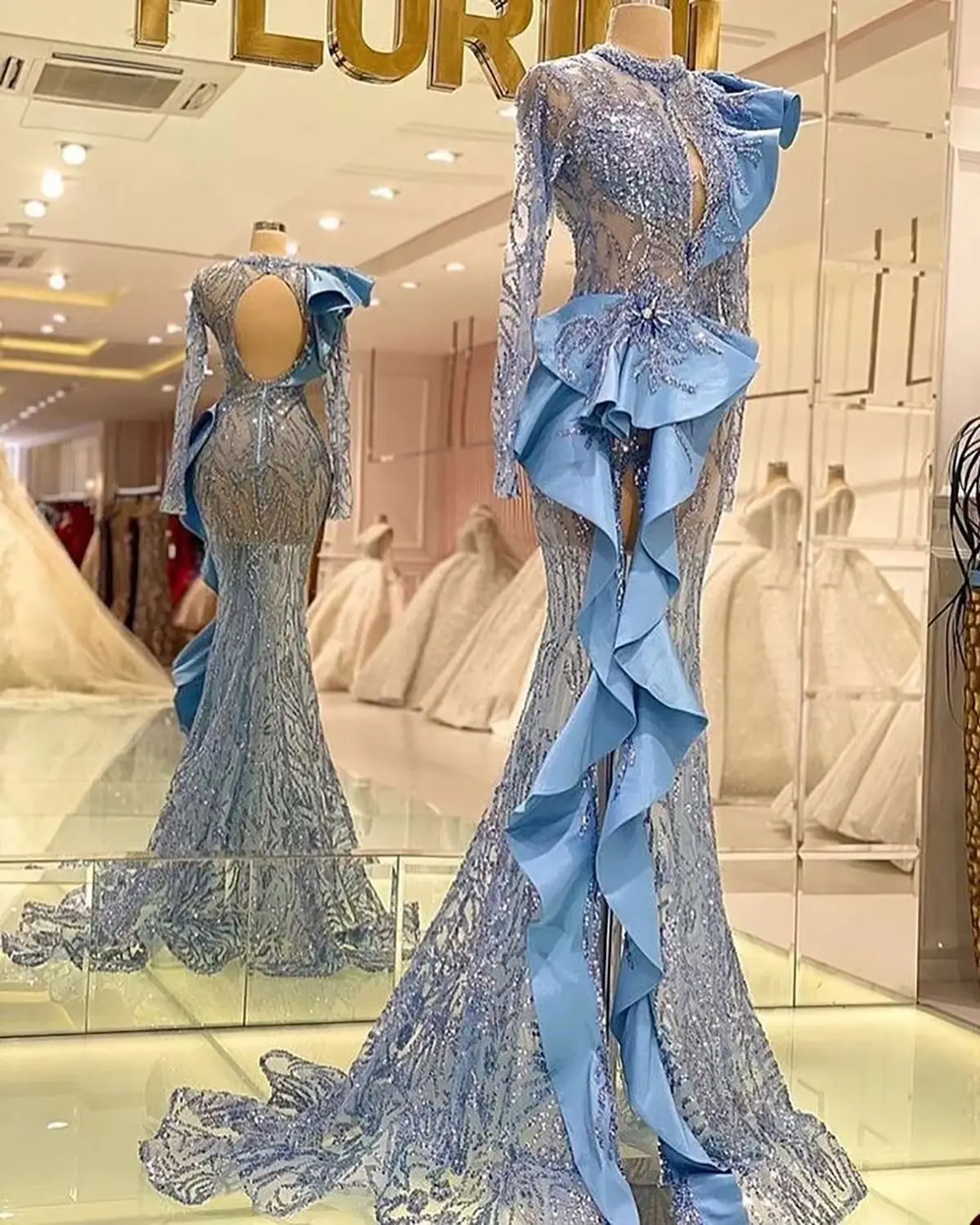 Robes De soirée De mode sirène bijou dentelle Applique décoration sur la taille côté fendu creux Court robe robes De bal Vestido De Noite